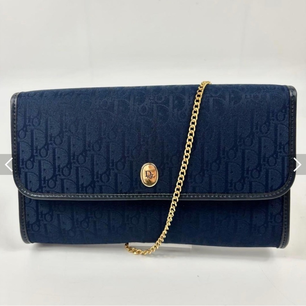 Dior Midnight Blue Monogram Clutch with Gold Chain - Picture 2 of 10